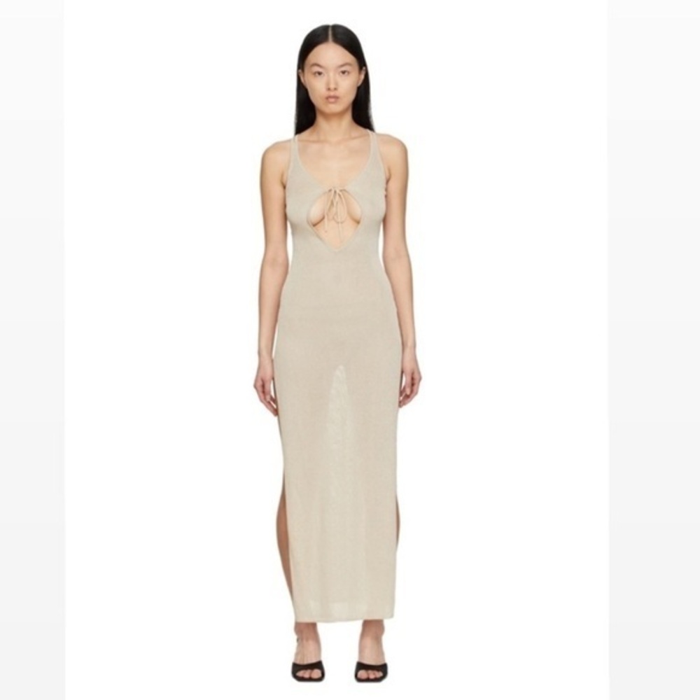 Aya Muse Dress Roma Knit Front Tie Maxi in Sand Beige
